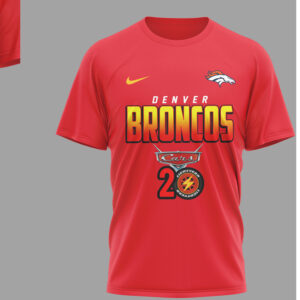 Denver Broncos Disney Cars 20th Anniversary Red Racing Graphic Lightning McQueen T Shirt