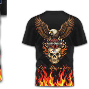 Denver Broncos Harley Davidson Style Eagle Skull Fire NFL Biker tshirt