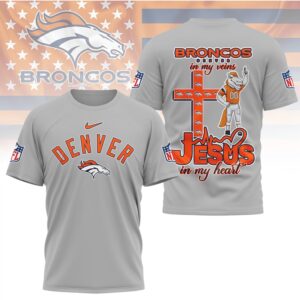 Denver Broncos Jesus In My Heart Faith Based Christian Football Fan T Shirt Denver Broncos Jesus In My Heart Faith Based Christian Football Fan T Shirt