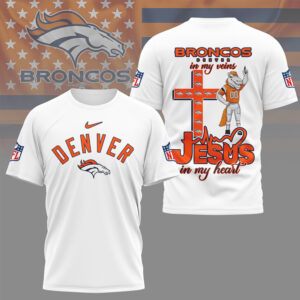 Denver Broncos Jesus In My Heart Faith Based Christian Football Fan T Shirt