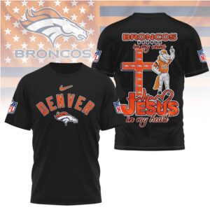 Denver Broncos Jesus In My Heart Faith Based Christian Football Fan T Shirt