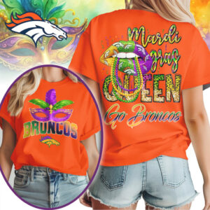 Denver Broncos Mardi Gras Queen Shirt Colorful Carnival Celebration T Shirt