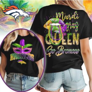 Denver Broncos Mardi Gras Queen Shirt Colorful Carnival Celebration T Shirt
