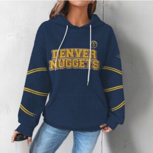 Denver Nuggets Navy Waffle Knit Hoodie Classic NBA Team Graphic Basketball Hoodie