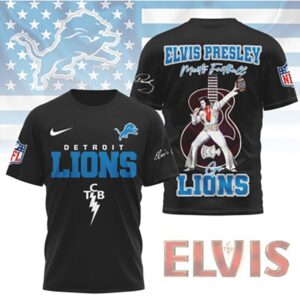 Detroit Lions Elvis Presley Meets Football NFL Rock and Roll tshirt Detroit Lions Elvis Presley Meets Football NFL Rock and Roll tshirt