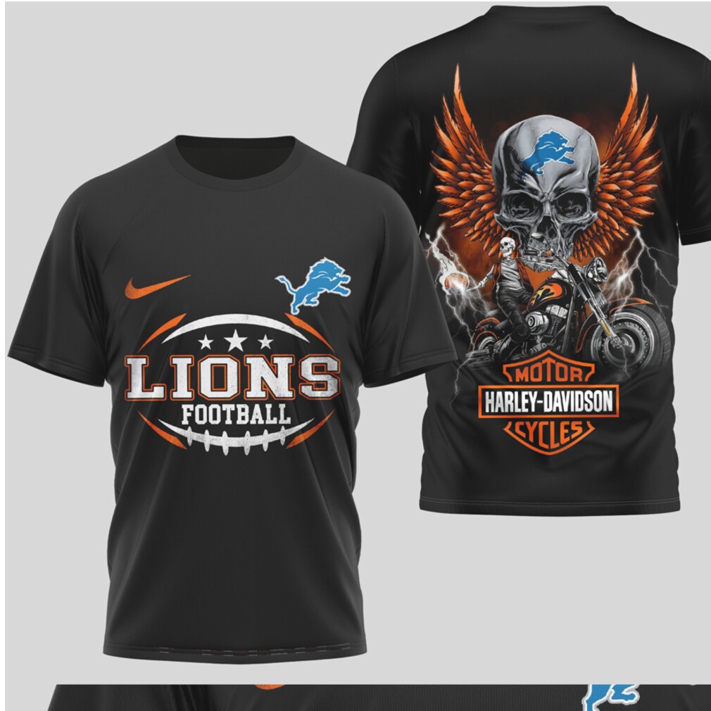 Detroit Lions Football Graphic Tee Vintage Harley Davidson Style Biker Skull T Shirt Detroit Lions Football Graphic Tee Vintage Harley Davidson Style Biker Skull T Shirt