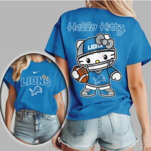 Detroit Lions Hello Kitty Retro 90s Style Football Fan Sunday Gameday T Shirt