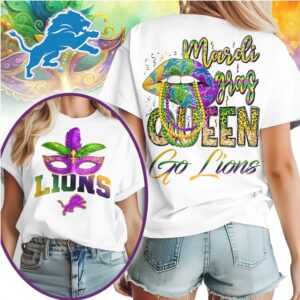 Detroit Lions Mardi Gras Queen Festive Football Fan Game Day T Shirt Detroit Lions Mardi Gras Queen Festive Football Fan Game Day T Shirt