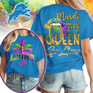 Detroit Lions Mardi Gras Queen Festive Football Fan Game Day T Shirt
