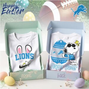 Detroit Lions Snoopy Happy Easter Bunny Ears Nike Logo Blue Football Shirt