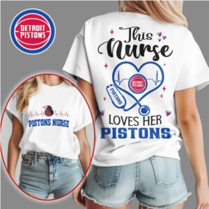 Detroit Pistons Nurse Heart Stethoscope Graphic Tee NBA Fan Healthcare Worker Casual Apparel Shirt