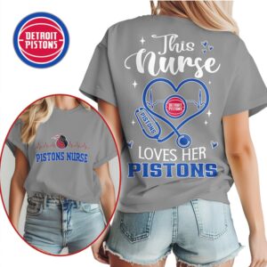 Detroit Pistons Nurse Heart Stethoscope Graphic Tee NBA Fan Healthcare Worker Casual Apparel Shirt