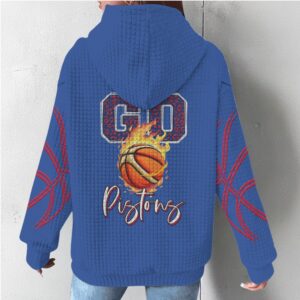 Detroit Pistons Vintage Style Blue Waffle Knit Retro Basketball Fan Apparel Hoodie