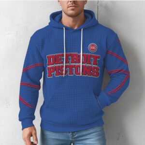 Detroit Pistons Vintage Style Blue Waffle Knit Retro Basketball Fan Apparel Hoodie