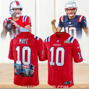 Drake Maye New England Patriots Super Bowl LX Red Signed Graphic Football Jersey T Shirt Drake Maye New England Patriots Super Bowl LX Red Signed Graphic Football Jersey T Shirt