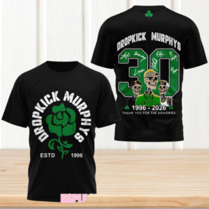 Dropkick Murphys 30th Anniversary 1996 2026 World Tour Black Graphic Tee For Punk Fans Dropkick Murphys 30th Anniversary 1996 2026 World Tour Black Graphic Tee For Punk Fans