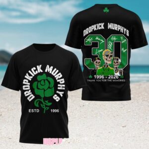 Dropkick Murphys 30th Anniversary 1996 2026 World Tour Black Graphic Tee For Punk Fans