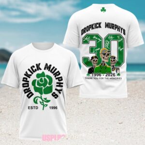 Dropkick Murphys Estd 1996 30th Anniversary Limited Edition White Anniversary Commemorative Graphic T Shirt