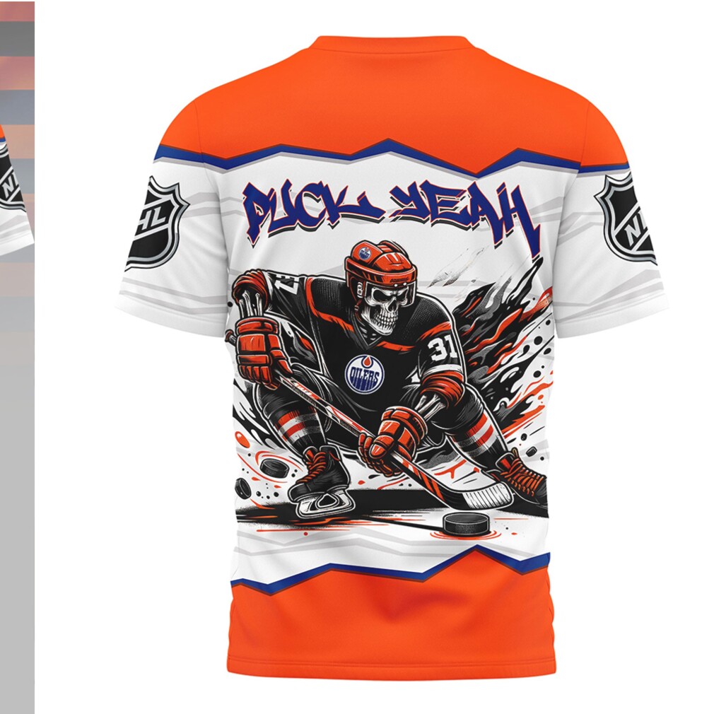 Edmonton Oilers Puck Yeah Skeleton Orange 90s Style Hockey Fan Shirt Edmonton Oilers Puck Yeah Skeleton Orange 90s Style Hockey Fan Shirt
