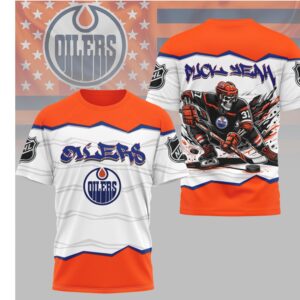 Edmonton Oilers Puck Yeah Skeleton Orange 90s Style Hockey Fan Shirt
