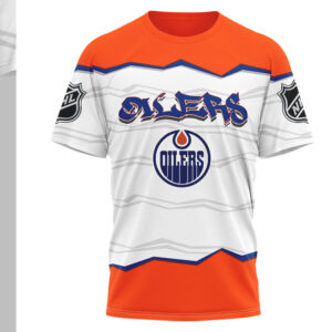 Edmonton Oilers Puck Yeah Skeleton Orange 90s Style Hockey Fan Shirt