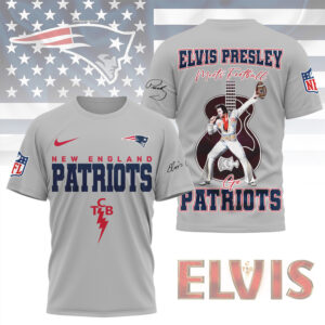 Elvis Presley Meets Football New England Patriots TCB Lighting Bolt Graphic Fan Shirt Elvis Presley Meets Football New England Patriots TCB Lighting Bolt Graphic Fan Shirt