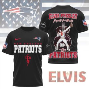 Elvis Presley Meets Football New England Patriots TCB Lighting Bolt Graphic Fan Shirt