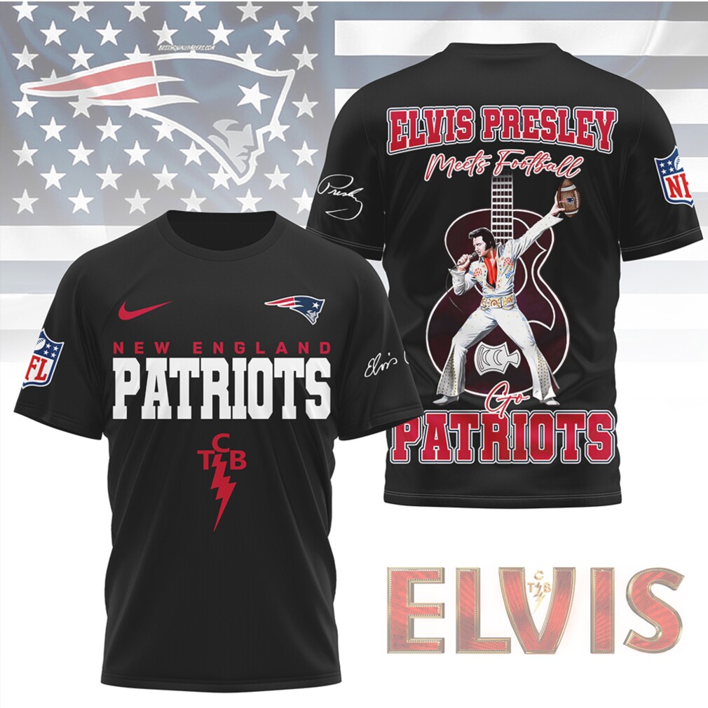 Elvis Presley Meets Football New England Patriots TCB Lighting Bolt Graphic Fan Shirt Elvis Presley Meets Football New England Patriots TCB Lighting Bolt Graphic Fan Shirt