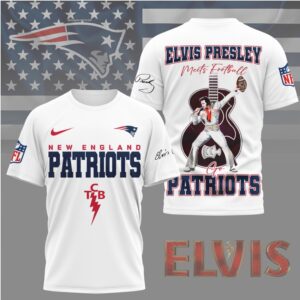 Elvis Presley Meets Football New England Patriots TCB Lighting Bolt Graphic Fan Shirt