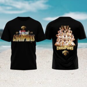 Emirates NBA Cup 2025 Champions New York Knicks Gold Basketball Fan Shirt