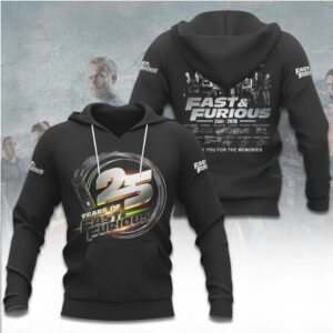 Fast and Furious 25 Years 2001 2026 Anniversary Commemorative Paul Walker Tribute Hoodie Fast and Furious 25 Years 2001 2026 Anniversary Commemorative Paul Walker Tribute Hoodie