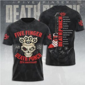 Five Finger Death Punch 20th Anniversary Skull Heavy Metal Band Tour Graphic T Shirt