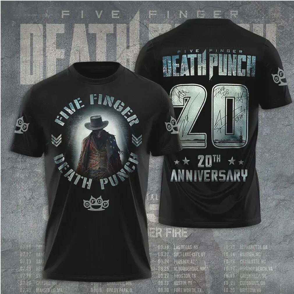 Five Finger Death Punch 20th Anniversary Western Gunslinger Metal Aesthetic T Shirt Five Finger Death Punch 20th Anniversary Western Gunslinger Metal Aesthetic T Shirt