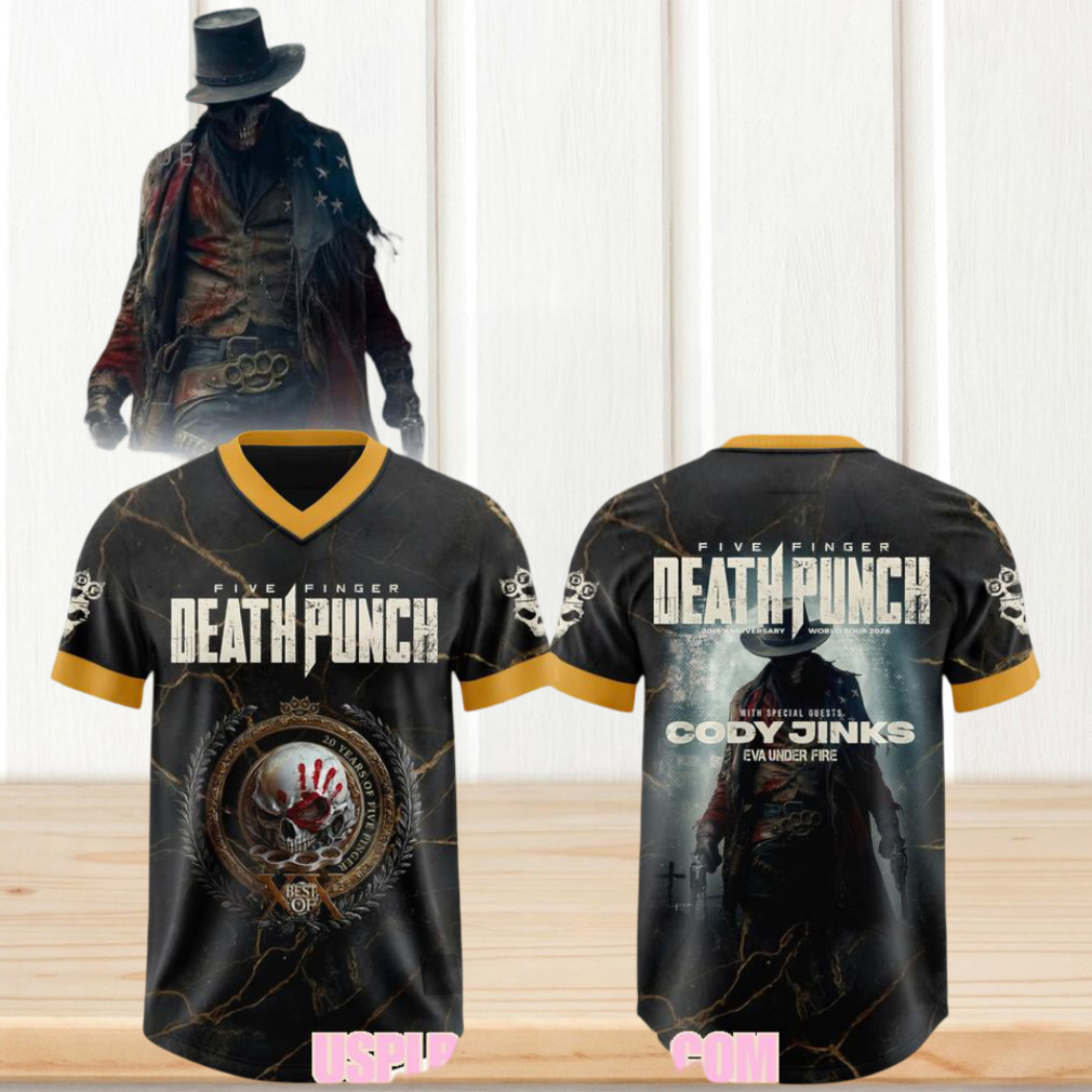Five Finger Death Punch 20th Anniversary World Tour 2026 Signature Black Baseball Jersey Five Finger Death Punch 20th Anniversary World Tour 2026 Signature Black Baseball Jersey