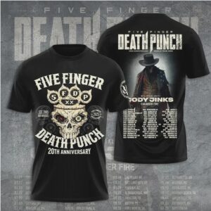 Five Finger Death Punch 20th Anniversary World Tour Skull Heavy Metal Graphic T Shirt