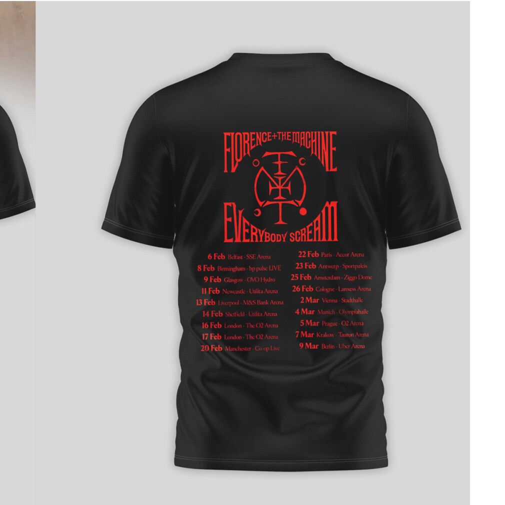 Florence And The Machine Everybody Scream European Tour 2026 Concert tshirt Florence And The Machine Everybody Scream European Tour 2026 Concert tshirt