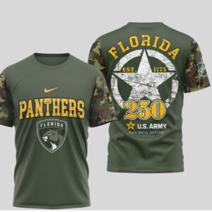 Florida Panthers U.S. Army 250th Anniversary Military Green Performance Graphic Shirt Florida Panthers U.S. Army 250th Anniversary Military Green Performance Graphic Shirt