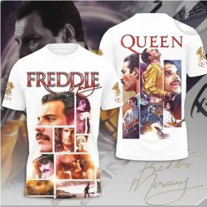 Freddie Mercury Queen Rock Legend Tribute Collage White Graphic T Shirt