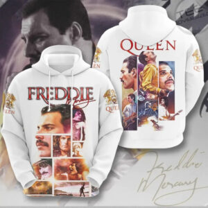 Freddie Mercury Queen Rock Legend Tribute Collage White Graphic T Shirt