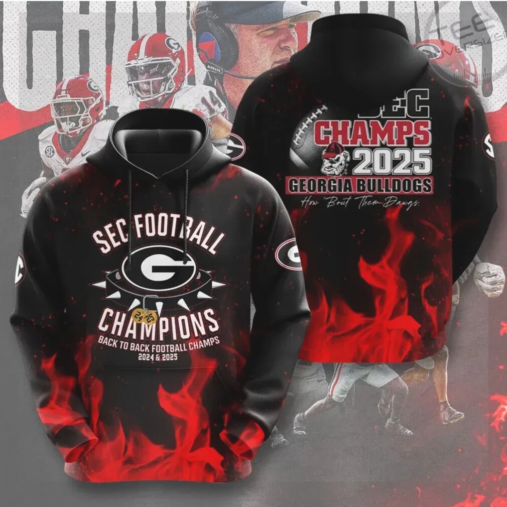 Georgia Bulldogs SEC Back To Back Football Champions 2024 2025 Flame Graphic T Shirt Georgia Bulldogs SEC Back To Back Football Champions 2024 2025 Flame Graphic T Shirt