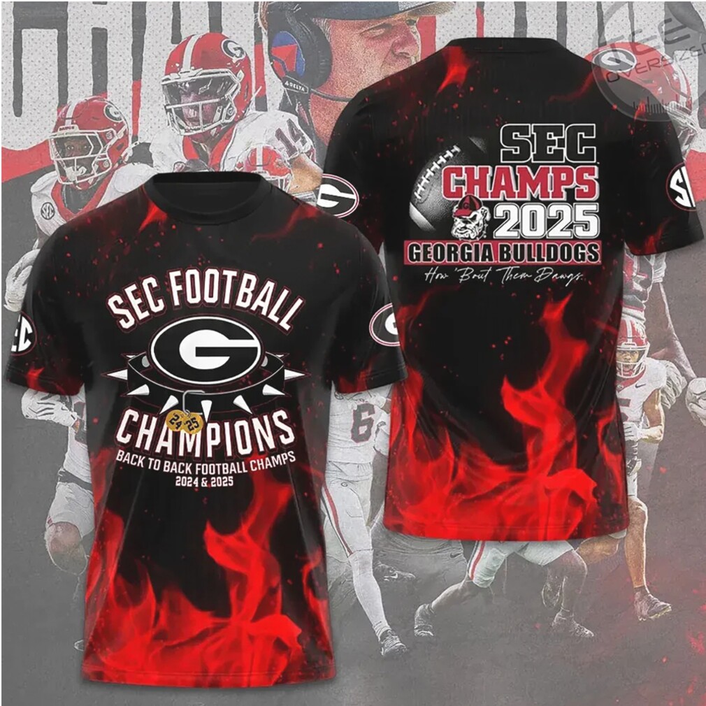 Georgia Bulldogs SEC Back To Back Football Champions 2024 2025 Flame Graphic T Shirt Georgia Bulldogs SEC Back To Back Football Champions 2024 2025 Flame Graphic T Shirt