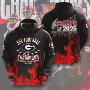 Georgia Bulldogs SEC Back To Back Football Champions 2024 2025 Flame Graphic T Shirt