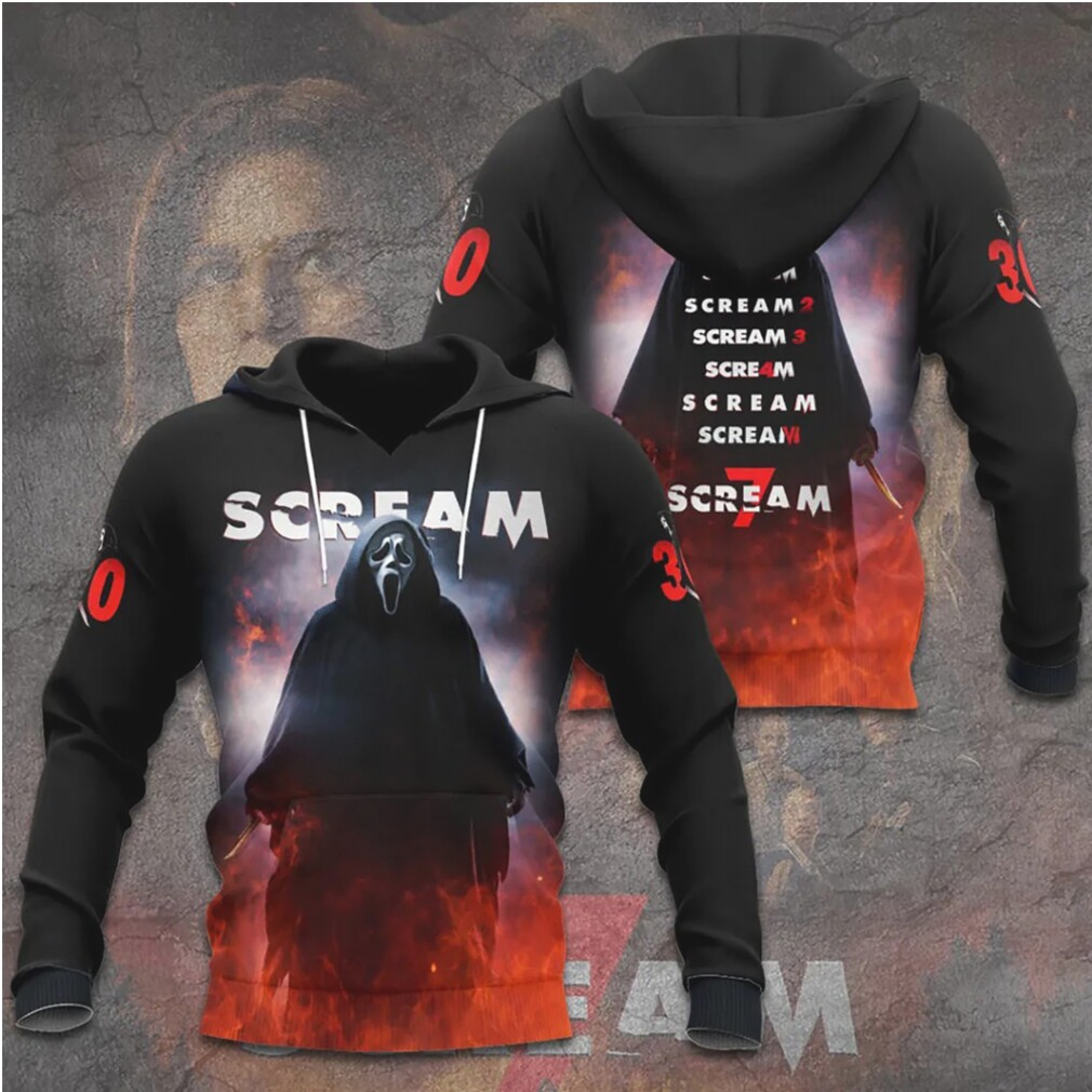 Ghostface Scream 7 Fire Horror Movie Slashing Through The Flames Hoodie Ghostface Scream 7 Fire Horror Movie Slashing Through The Flames Hoodie