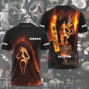 Ghostface Scream VII Fire Graphic Horror Movie Fan Apparel Hoodie