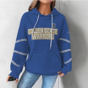 Golden State Warriors Blue Waffle Knit Hoodie Vintage NBA Game Day Fan Apparel Hoodie