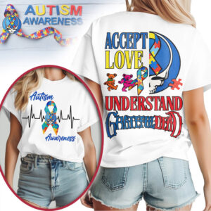Grateful Dead Autism Awareness Accept Love Understand Rainbow Tie Dye Puzzle Graphic Shirt