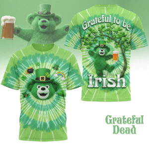 Grateful Dead Bear Grateful To Be Irish Saint Patrick's Day Tie Dye T Shirt