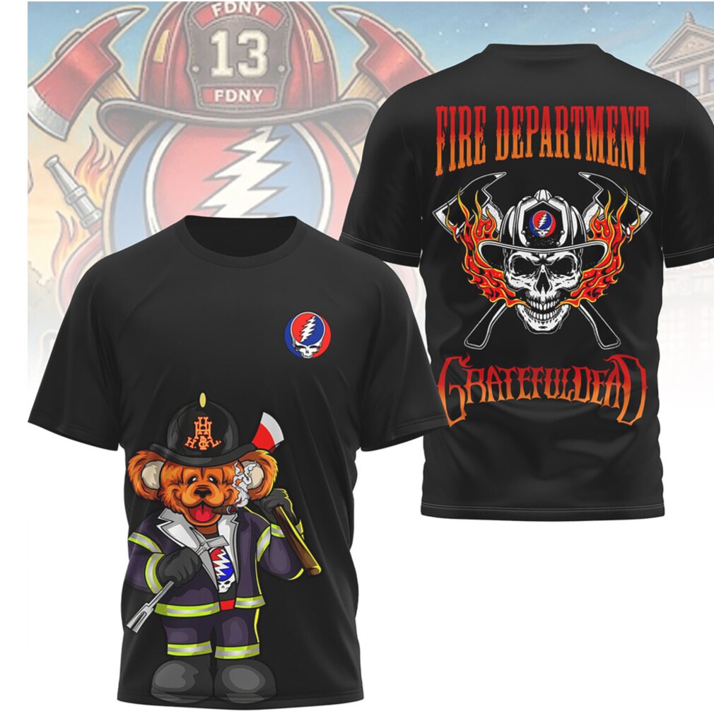 Grateful Dead Fire Department Firefighter Bear & Skull Black Performance T Shirt Grateful Dead Fire Department Firefighter Bear & Skull Black Performance T Shirt