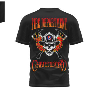 Grateful Dead Fire Department Firefighter Bear & Skull Black Performance T Shirt