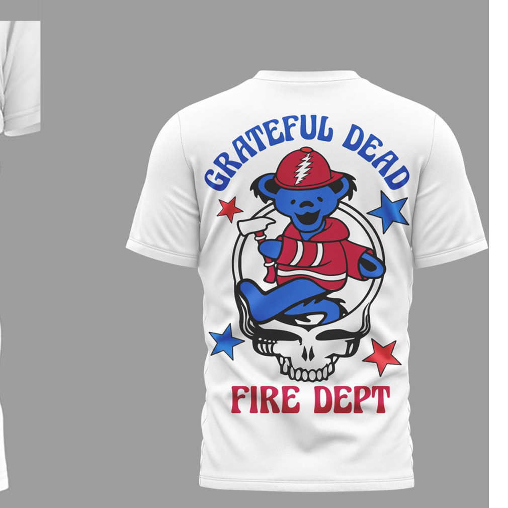 Grateful Dead Fire Dept. Steal Your Face & Dancing Bear White Performance T Shirt Grateful Dead Fire Dept. Steal Your Face & Dancing Bear White Performance T Shirt